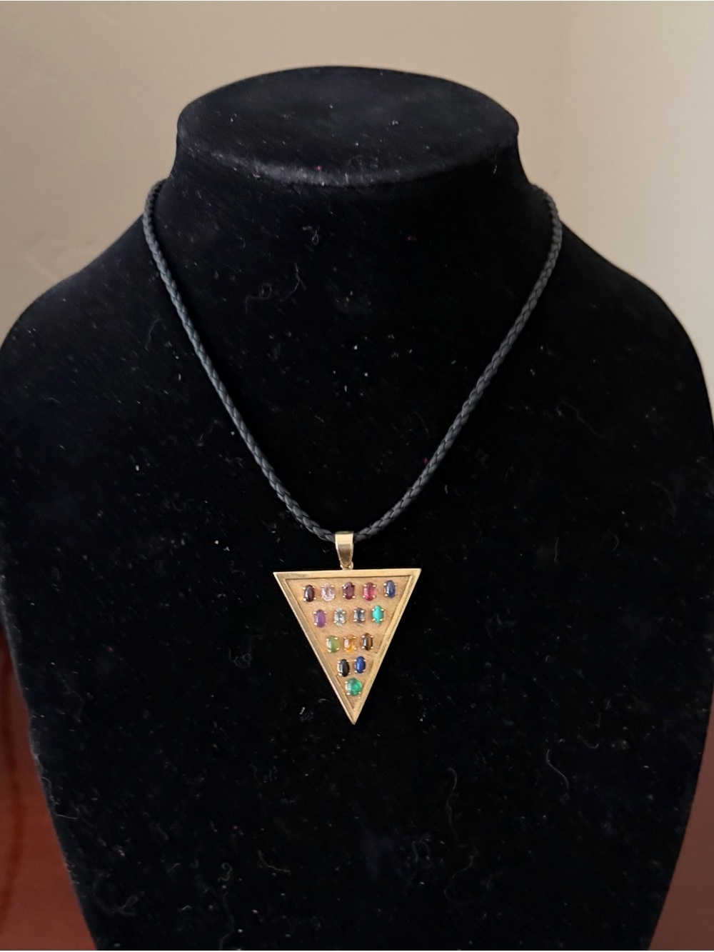 Custom & Handcrafted Vintage 14k Triangle Pendant w/18k Gold/Leather Choker OOAK - Picture 4 of 11
